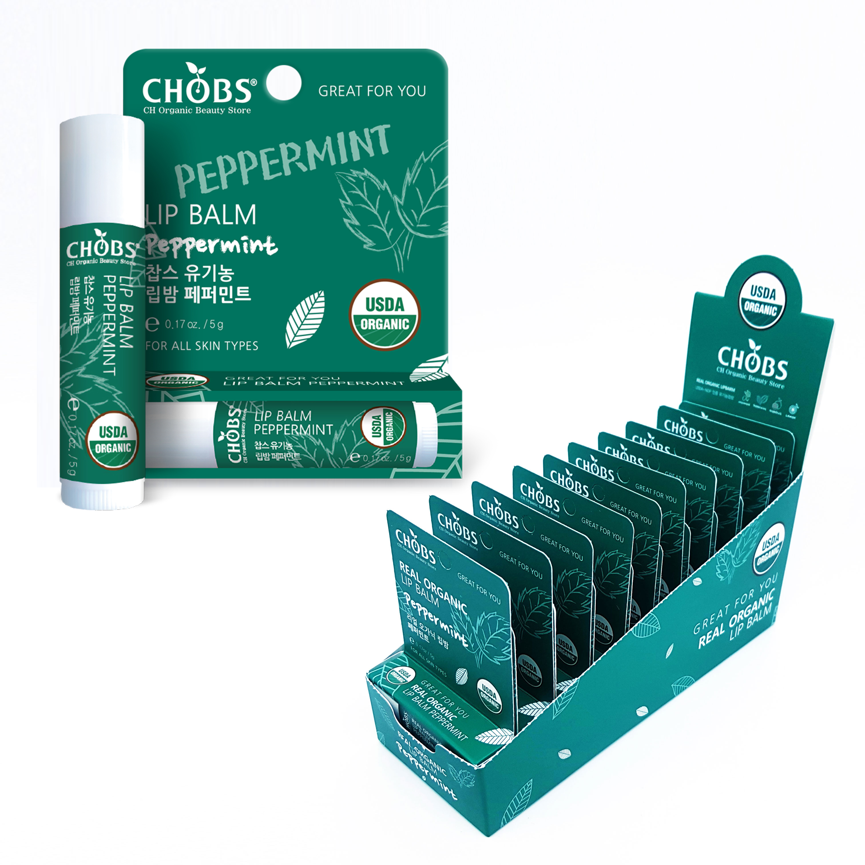 [USDA]CHOBS()  ۹Ʈ (5g*20EA/1RRP BOX)
 [USDA]CHOBS Organic Lip Balm Peppermint Retail Ready Package